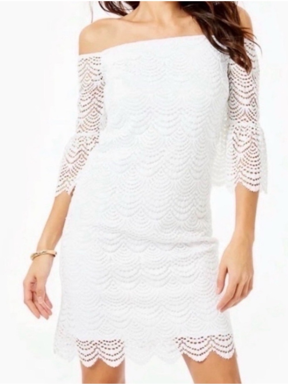 Lilly Pulitzer Lexa Off the Shoulder Dress Large Resort White